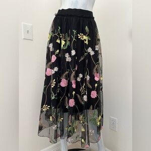 H&M Skirt Womens 6 Black Mesh Floral Embroidery Small Boho Cottagecore Coquette